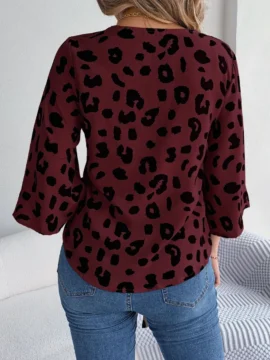 Leopard Print Tie Front V-Neck Blouse - Image 9