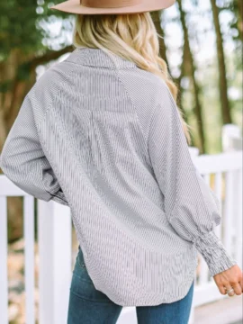 Striped Button Down Smocked Cuff Shirt - Image 11
