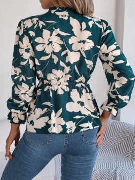 Floral Print Mock Neck Peplum Blouse - Image 8