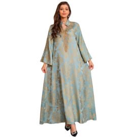 Metallic Damask Brocade Kaftan Gown