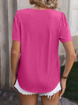 Square Neck Pleated Knit Summer Blouse - Image 25