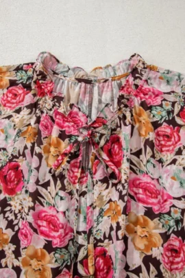Floral Ruffle V-Neck Tie Front Blouse Floral Ruffle V-Neck Tie Front Blouse - Image 8