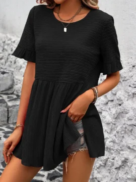 Crinkle Textured Ruffle Babydoll Blouse - Image 23