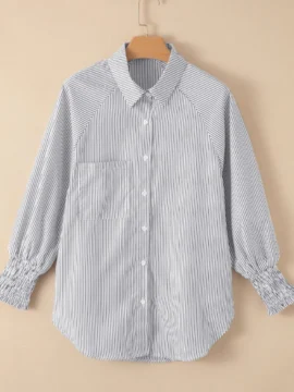 Striped Button Down Smocked Cuff Shirt - Image 13