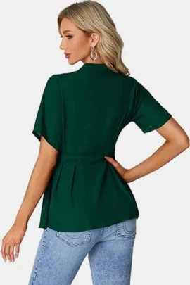 Pleated Peplum Button Down Blouse Pleated Peplum Button Down Blouse - Image 3