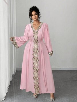 Moroccan Embroidered Kaftan Maxi Dress | Vintage V-Neck & Flowy
