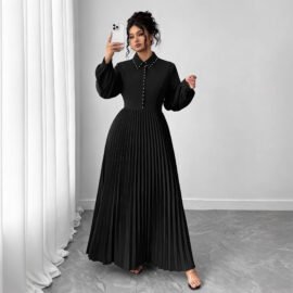 Pearl-Trimmed Pleated Shirt Maxi Dress
