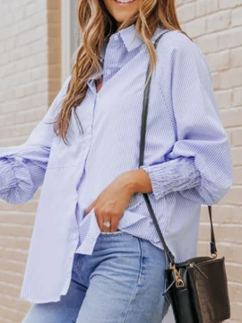 Striped Button Down Smocked Cuff Shirt
