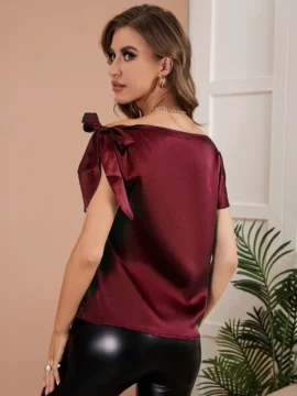 Tied Single Shoulder Short Sleeve Blouse Tied Single Shoulder Short Sleeve Blouse - Image 2