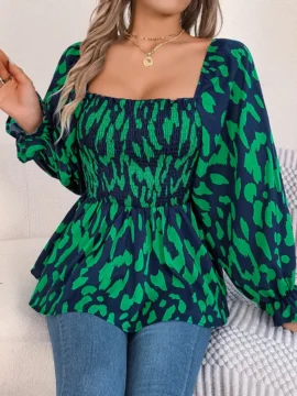 Leopard Print Smocked Square Neck Blouse Leopard Print Smocked Square Neck Blouse - Image 18