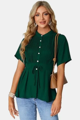 Pleated Peplum Button Down Blouse Pleated Peplum Button Down Blouse - Image 5