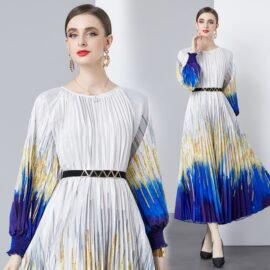 Tie Dye Pleated Maxi Dress Long Sleeve - Image 2