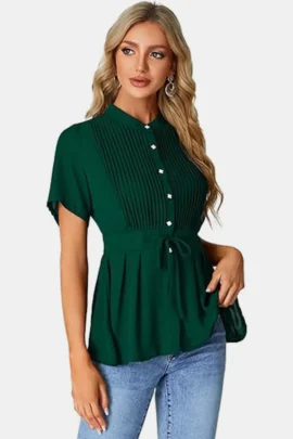 Pleated Peplum Button Down Blouse Pleated Peplum Button Down Blouse - Image 2