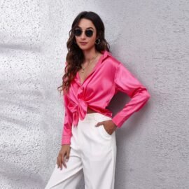 Satin Shirt Women Satin Imitation Silk Long Sleeve Shirt New