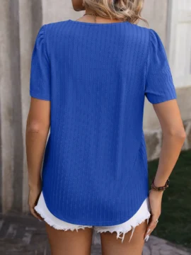 Square Neck Pleated Knit Summer Blouse - Image 13