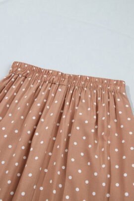 Brown Polka Dot Lace Hem Elegant Long Shift Skirt - Image 19
