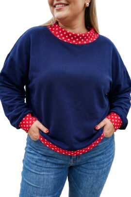Racing Red Polka Dot Patchwork Round Neck Plus Size Sweatshirt - Image 24