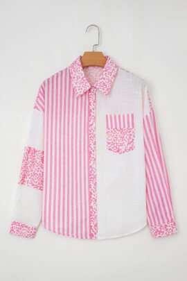 Pink Leopard Striped Western Casual Shirt Pink Leopard Striped Western Casual Shirt - Image 3