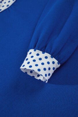 Dark Blue Polka Dot Trim Baggy Pullover 2pcs Short Set - Image 7