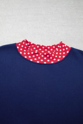 Racing Red Polka Dot Patchwork Round Neck Plus Size Sweatshirt - Image 18