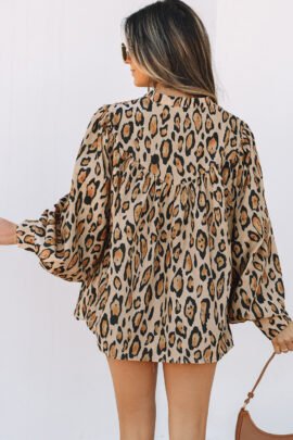 Jet Stream Oversized Leopard Print Balloon Sleeve Casual Shirt Jet Stream Oversized Leopard Print Balloon Sleeve Casual Shirt - Image 5