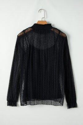 Black Dotty Lace Sheer Mock Neck Long Sleeve Blouse Black Dotty Lace Sheer Mock Neck Long Sleeve Blouse - Image 8