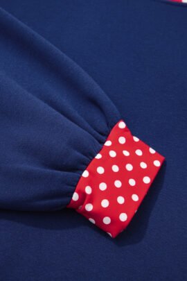 Racing Red Polka Dot Patchwork Round Neck Plus Size Sweatshirt - Image 22