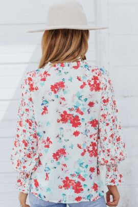 Fiery Red Cakewalk Floral Smocked Blouse Fiery Red Cakewalk Floral Smocked Blouse - Image 2