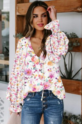 Fiery Red Cakewalk Floral Smocked Blouse Fiery Red Cakewalk Floral Smocked Blouse - Image 6