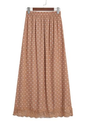 Brown Polka Dot Lace Hem Elegant Long Shift Skirt - Image 24