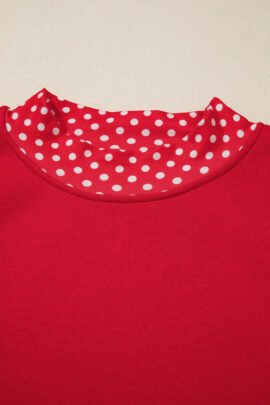 Racing Red Polka Dot Patchwork Round Neck Plus Size Sweatshirt - Image 53