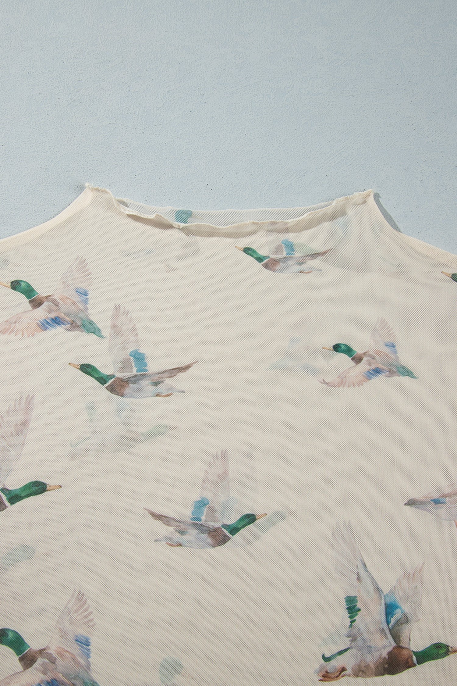 Beige Mesh Duck Print Tunic Long Sleeve Plus Size Blouse Beige Mesh Duck Print Tunic Long Sleeve Plus Size Blouse - Image 10
