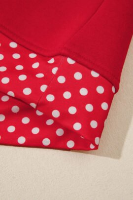 Racing Red Polka Dot Patchwork Round Neck Plus Size Sweatshirt - Image 55