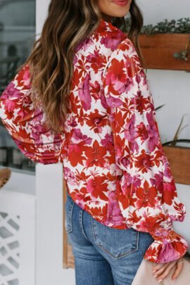 Fiery Red Cakewalk Floral Smocked Blouse Fiery Red Cakewalk Floral Smocked Blouse - Image 12