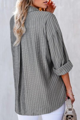 Black Stripe Button Up Oversized Casual Shirt Black Stripe Button Up Oversized Casual Shirt - Image 2