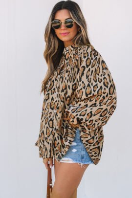 Jet Stream Oversized Leopard Print Balloon Sleeve Casual Shirt Jet Stream Oversized Leopard Print Balloon Sleeve Casual Shirt - Image 6
