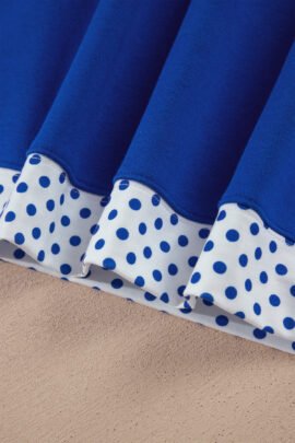 Dark Blue Polka Dot Trim Baggy Pullover 2pcs Short Set - Image 3