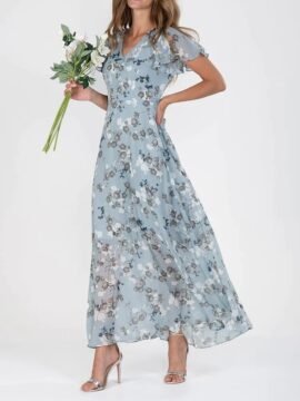 Flowers Print Short Sleeve Dress Summer Fashion Ruffle Beach Dresses Women's Clothing - Image 8