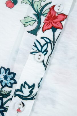 White Floral Print Frilled Collar V Neck Button Down Long Sleeve Shirt White Floral Print Frilled Collar V Neck Button Down Long Sleeve Shirt - Image 8