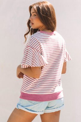 Parchment Contrast Detail Striped Ruffle Short Sleeve Top Parchment Contrast Detail Striped Ruffle Short Sleeve Top - Image 8