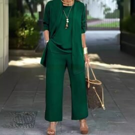 3 Piece Cardigan Vest And Wide Leg Pants Set