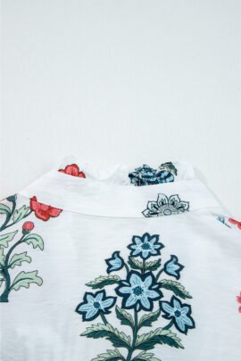 White Floral Print Frilled Collar V Neck Button Down Long Sleeve Shirt White Floral Print Frilled Collar V Neck Button Down Long Sleeve Shirt - Image 6