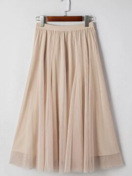 Tulle Mesh Overlay Flared Midi Skirt bee6094cc3f64c759473f2ad023c44e7-Max-Origin