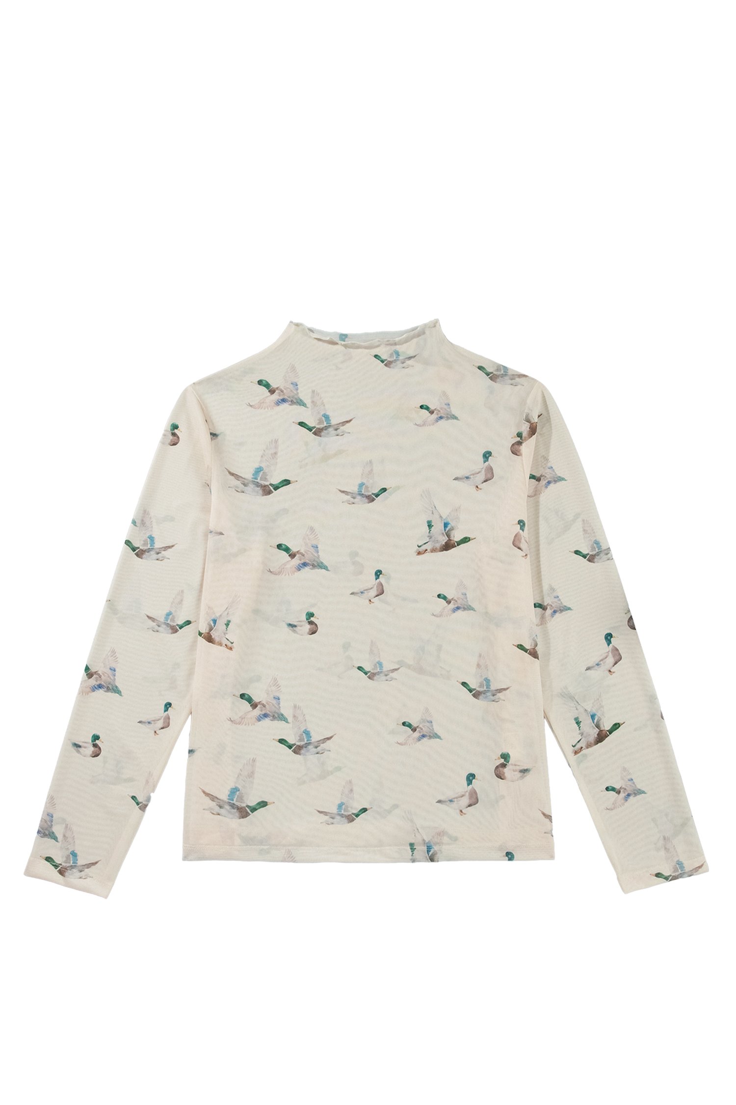 Beige Mesh Duck Print Tunic Long Sleeve Plus Size Blouse Beige Mesh Duck Print Tunic Long Sleeve Plus Size Blouse - Image 12
