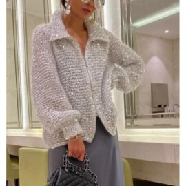 Oversized Chunky Sequin Knit Cardigan