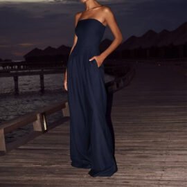 Loose Tube-top Jumpsuit Ins Fashion Backless Wide Leg Long Pants Overalls Women's Clothing - Image 9
