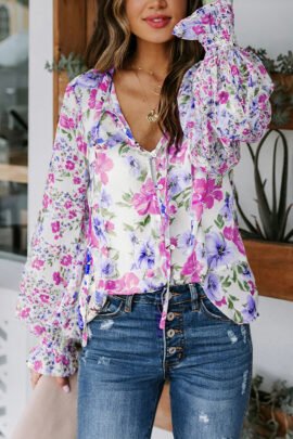 Fiery Red Cakewalk Floral Smocked Blouse Fiery Red Cakewalk Floral Smocked Blouse - Image 15