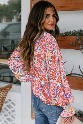 Fiery Red Cakewalk Floral Smocked Blouse Fiery Red Cakewalk Floral Smocked Blouse - Image 8