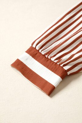 Brown Stripe Babydoll Long Sleeve Blouse Brown Stripe Babydoll Long Sleeve Blouse - Image 7