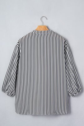 Black Striped Half Sleeve Button-Up Shirt - Image 5